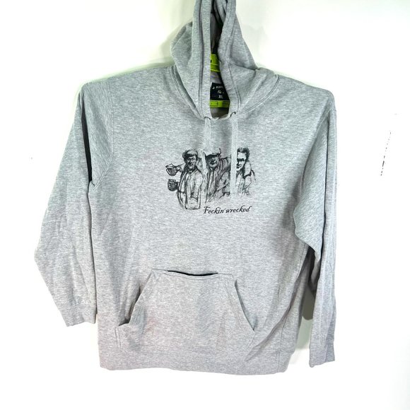 Frekin Wrecked Can Holder Hoodie Mens Size XL Gray Drinking Irishmen Koozie - Picture 1 of 8